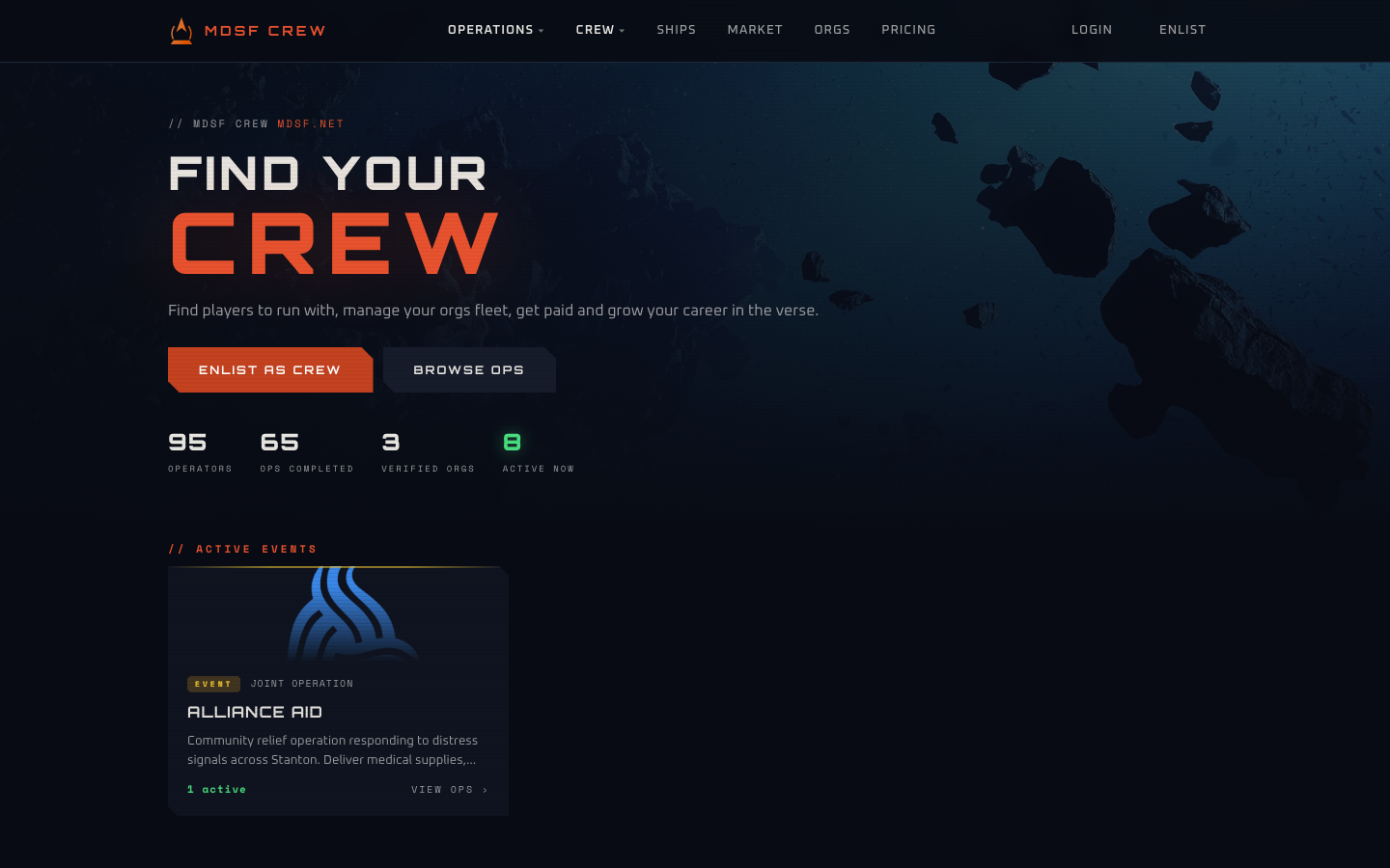 MDSF Crew landing page